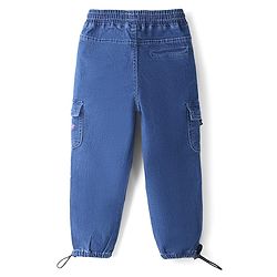 Babyhug Cotton Mixes Denim Jeans with Stretch and New York Bow Print and Cargo Pockets in Blue