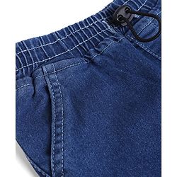 Babyhug Cotton Mixes Denim Jeans with Stretch and New York Bow Print and Cargo Pockets in Blue