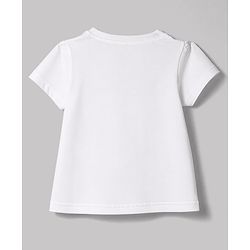 Babyhug 100% Cotton Knit Half Sleeves Tropical Theme Embroidered T-Shirt With Bow Applique - White