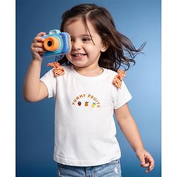 Babyhug 100% Cotton Knit Half Sleeves Tropical Theme Embroidered T-Shirt With Bow Applique - White