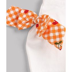 Babyhug 100% Cotton Knit Half Sleeves Tropical Theme Embroidered T-Shirt With Bow Applique - White