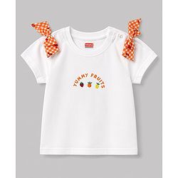 Babyhug 100% Cotton Knit Half Sleeves Tropical Theme Embroidered T-Shirt With Bow Applique - White