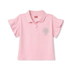 Babyhug 100% Cotton Knit Flutter Sleeves Polo T-Shirt With Hearts Stone Detailing - Pink