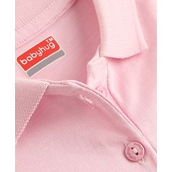 Babyhug 100% Cotton Knit Flutter Sleeves Polo T-Shirt With Hearts Stone Detailing - Pink