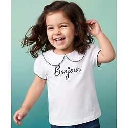 Babyhug 100% Cotton Knit Short Sleeves T-Shirt with Bonjour Print - White