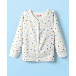 Babyhug Knit Full Sleeves Front Open Printed Thermal Inner Wear Set - Off White