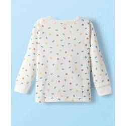 Babyhug Knit Full Sleeves Front Open Printed Thermal Inner Wear Set - Off White
