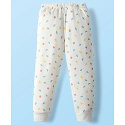 Babyhug Knit Full Sleeves Front Open Printed Thermal Inner Wear Set - Off White
