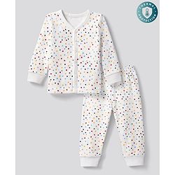 Babyhug Knit Full Sleeves Vest & Pant Thermal Inner Wear with Star Print - Offwhite