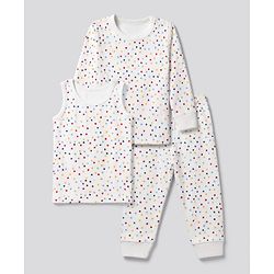 Babyhug Knit Full Sleeves Vests & Pant Thermal Inner Wear with Star Print - Offwhite