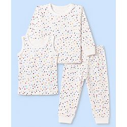 Babyhug Knit Full Sleeves Vests & Pant Thermal Inner Wear with Star Print - Offwhite