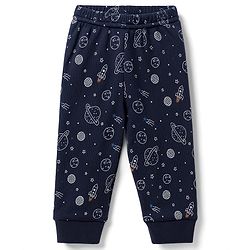 Babyhug Knit Full Sleeves Space Theme Printed Thermal Inner Wear Set - Navy