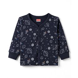 Babyhug Knit Full Sleeves Space Theme Printed Thermal Inner Wear Set - Navy