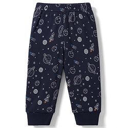 Babyhug Knit Full Sleeves Space Theme Printed Thermal Inner Wear Set - Navy