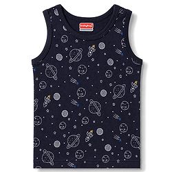 Babyhug Knit Full Sleeves Pullover Space Theme Printed Thermal Inner Wear Set with Vest - Charcoal Grey