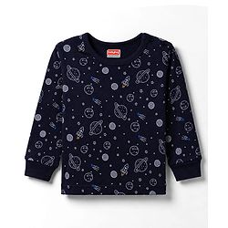 Babyhug Knit Full Sleeves Pullover Space Theme Printed Thermal Inner Wear Set with Vest - Charcoal Grey
