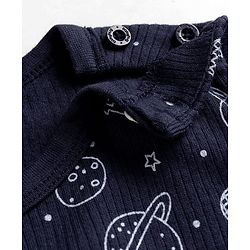 Babyhug Knit Full Sleeves Pullover Space Theme Printed Thermal Inner Wear Set with Vest - Charcoal Grey