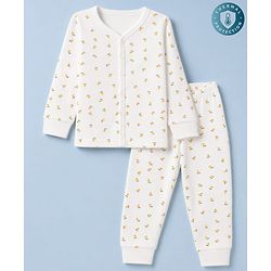 Babyhug Knit Full Sleeves Floral Printed Co-Ords Thermal Inner Wear Set - OffWhite