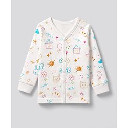 Babyhug Knit Full Sleeves Vest & Pant Thermal Inner Wear with Home Sun Floral Kitten Print - Offwhite