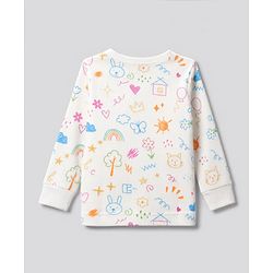 Babyhug Knit Full Sleeves Vest & Pant Thermal Inner Wear with Home Sun Floral Kitten Print - Offwhite