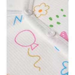 Babyhug Knit Full Sleeves Vest & Pant Thermal Inner Wear with Home Sun Floral Kitten Print - Offwhite