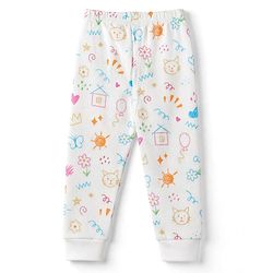 Babyhug Knit Full Sleeves Vests & Pant Thermal Inner Wear with Home Sun Floral Kitten Print - Offwhite
