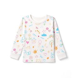 Babyhug Knit Full Sleeves Vests & Pant Thermal Inner Wear with Home Sun Floral Kitten Print - Offwhite