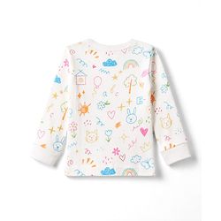 Babyhug Knit Full Sleeves Vests & Pant Thermal Inner Wear with Home Sun Floral Kitten Print - Offwhite