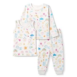 Babyhug Knit Full Sleeves Vests & Pant Thermal Inner Wear with Home Sun Floral Kitten Print - Offwhite