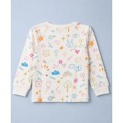 Babyhug Knit Full Sleeves Vests & Pant Thermal Inner Wear with Home Sun Floral Kitten Print - Offwhite