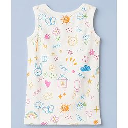 Babyhug Knit Full Sleeves Vests & Pant Thermal Inner Wear with Home Sun Floral Kitten Print - Offwhite