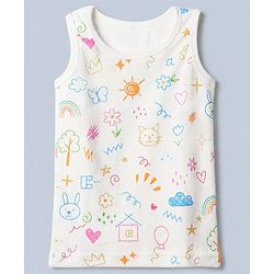Babyhug Knit Full Sleeves Vests & Pant Thermal Inner Wear with Home Sun Floral Kitten Print - Offwhite