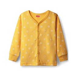 Babyhug Knit Full Sleeves Star Printed Thermal Inner Wear Set - Yellow