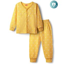 Babyhug Knit Full Sleeves Star Printed Thermal Inner Wear Set - Yellow