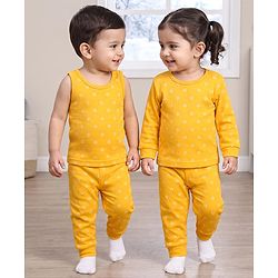 Babyhug Knit Full Sleeves Pullover Star Printed Thermal Inner Wear Set with Vest - Yellow