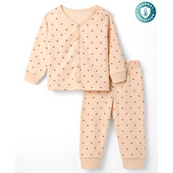 Babyhug Knit Full Sleeves Front Open Thermal Inner Wear Set with star Print - Light Peach