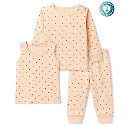 Babyhug Knit Full Sleeves Thermal Inner Wear Set with Star Print & Vest - Light Peach
