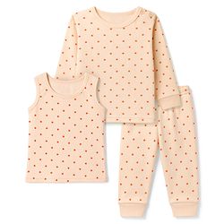 Babyhug Knit Full Sleeves Thermal Inner Wear Set with Star Print & Vest - Light Peach