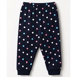 Babyhug Cotton Mix Knit Vest & Pant Thermal Set with Polka Dots in Navy Blue