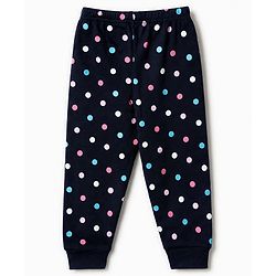 Babyhug Cotton Mix Knit Vest & Pant Thermal Set with Polka Dots in Navy Blue