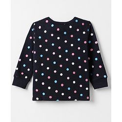 Babyhug Cotton Mixes Knit Half Sleeves Vest, Full Sleeve Pullover & Legging Thermal Set with Polka Dots Print - Navy Blue