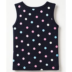 Babyhug Cotton Mixes Knit Half Sleeves Vest, Full Sleeve Pullover & Legging Thermal Set with Polka Dots Print - Navy Blue