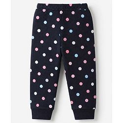 Babyhug Cotton Mixes Knit Half Sleeves Vest, Full Sleeve Pullover & Legging Thermal Set with Polka Dots Print - Navy Blue