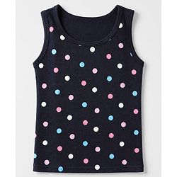Babyhug Cotton Mixes Knit Half Sleeves Vest, Full Sleeve Pullover & Legging Thermal Set with Polka Dots Print - Navy Blue
