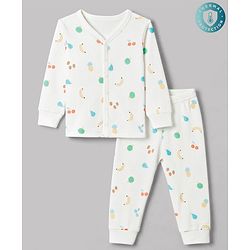 Babyhug Knit Full Sleeves Tropical Theme Printed Co-Ords Thermal Inner Wear - OffWhite