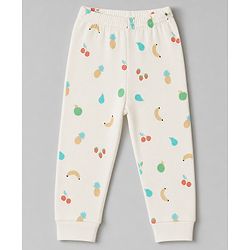 Babyhug Knit Full Sleeves Fruits Printed Co-Ords Pullover Vest & Pant Thermal Inner Wear Set - OffWhite