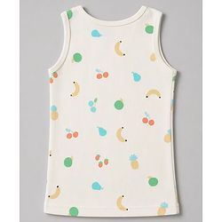 Babyhug Knit Full Sleeves Fruits Printed Co-Ords Pullover Vest & Pant Thermal Inner Wear Set - OffWhite