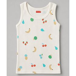Babyhug Knit Full Sleeves Fruits Printed Co-Ords Pullover Vest & Pant Thermal Inner Wear Set - OffWhite