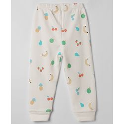 Babyhug Knit Full Sleeves Fruits Printed Co-Ords Pullover Vest & Pant Thermal Inner Wear Set - OffWhite