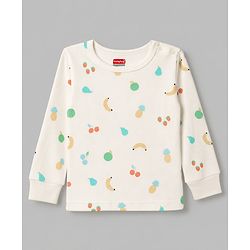 Babyhug Knit Full Sleeves Fruits Printed Co-Ords Pullover Vest & Pant Thermal Inner Wear Set - OffWhite
